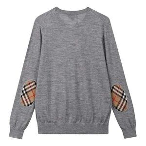 Burberry Women’s Bempton Wool Elbow Check Patches Pullover Sweater Grey S 807501